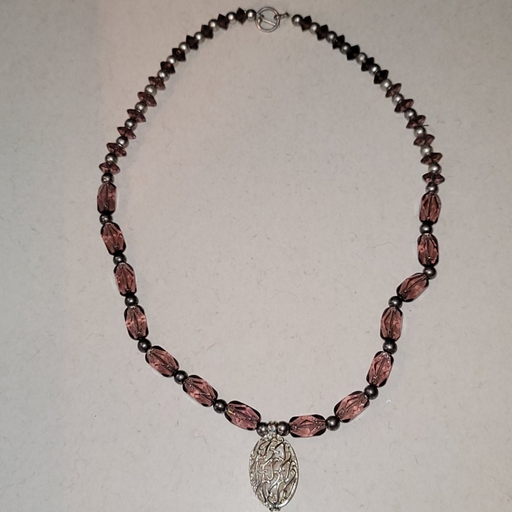 HMD clear purple beaded, cage pendant w/ pearls